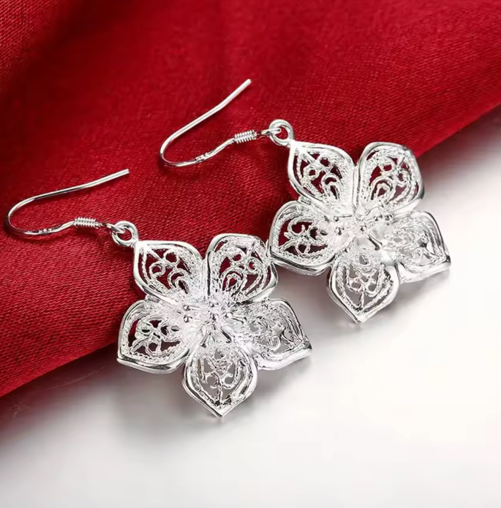925 Sterling Silver Retro Flower Earrings