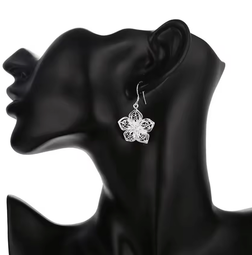 925 Sterling Silver Retro Flower Earrings
