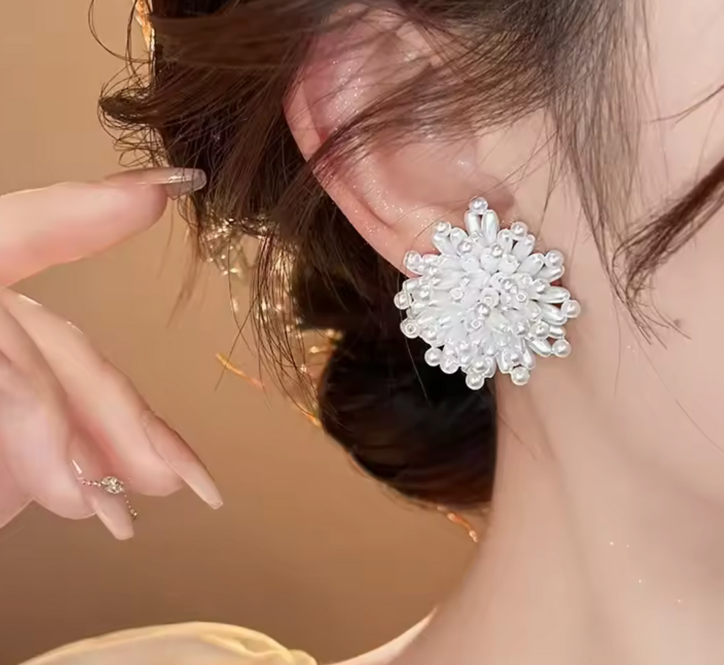 Firework Pearl Flower Stud Earrings