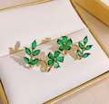 Elegant Green Rhinestone Flower Stud Earrings
