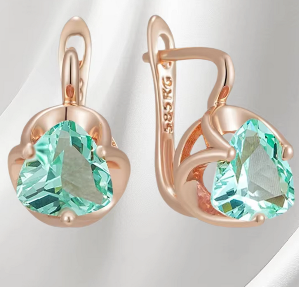Rose Gold Green Stone Stud Earrings