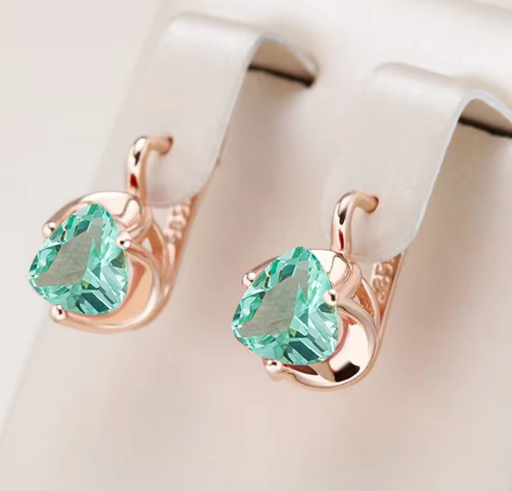 Rose Gold Green Stone Stud Earrings