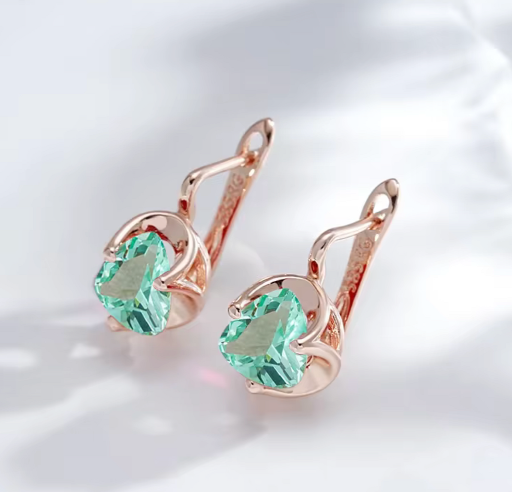 Rose Gold Green Stone Stud Earrings