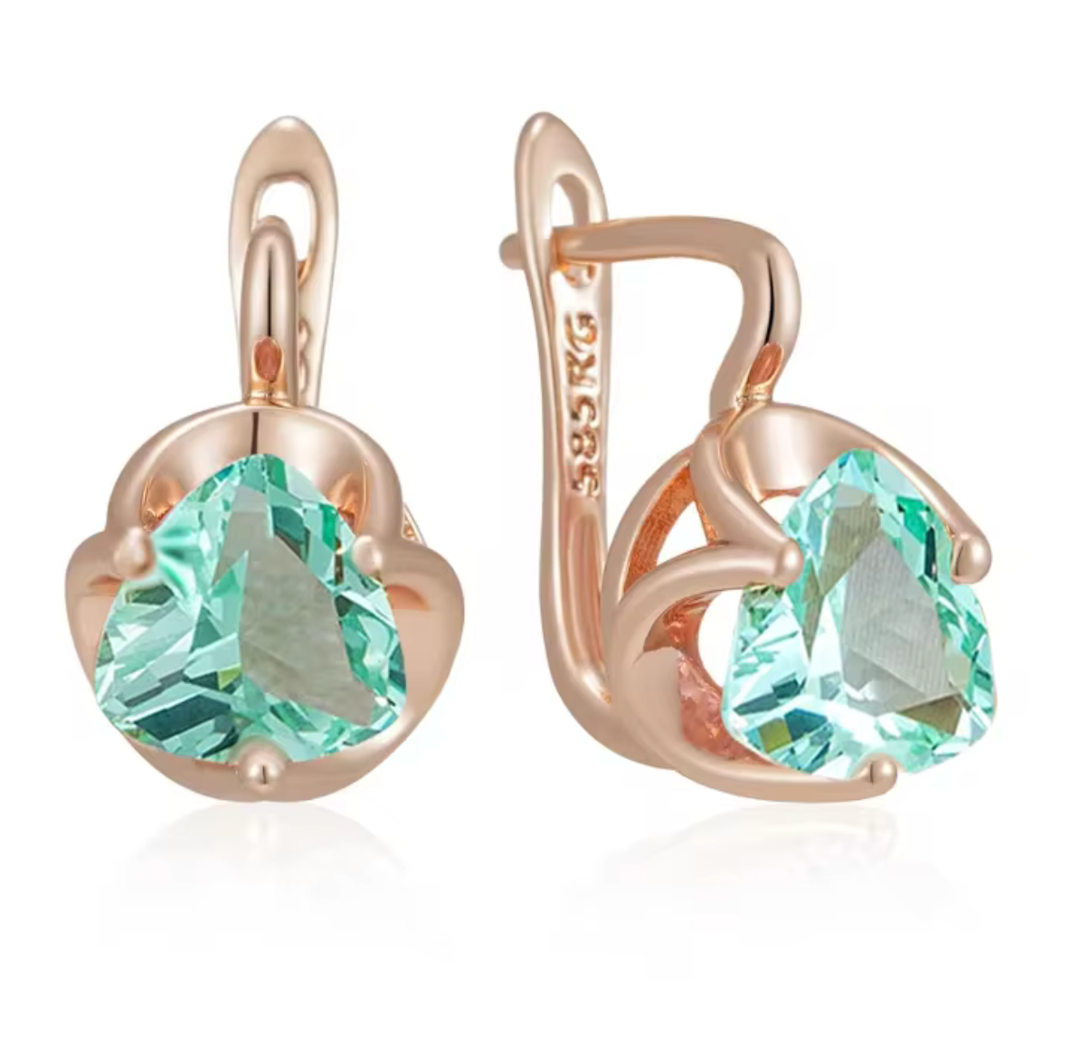 Rose Gold Green Stone Stud Earrings