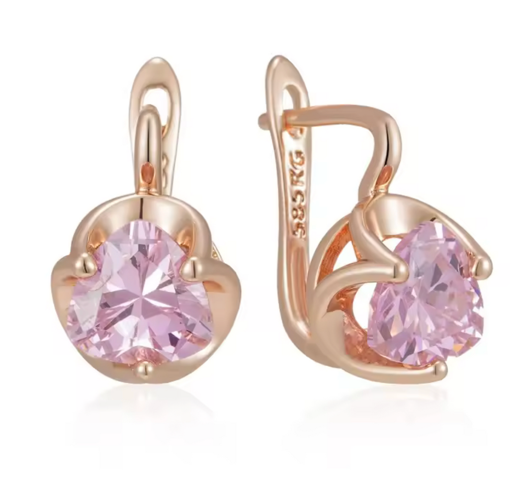 Rose Gold Green Stone Stud Earrings