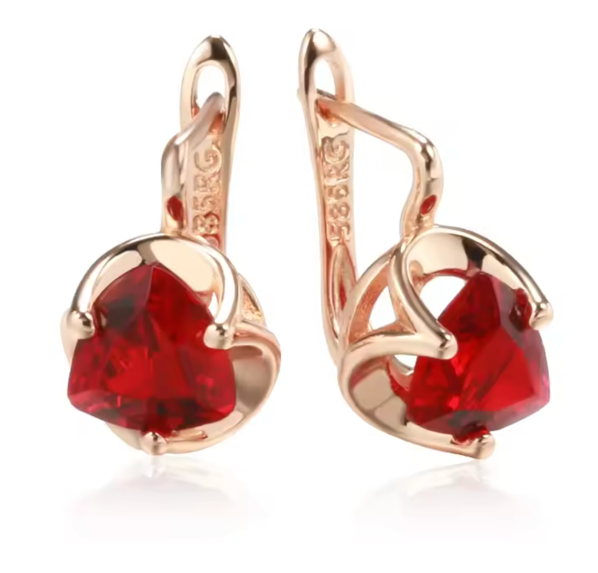 Rose Gold Red Stone Long Drop Earrings