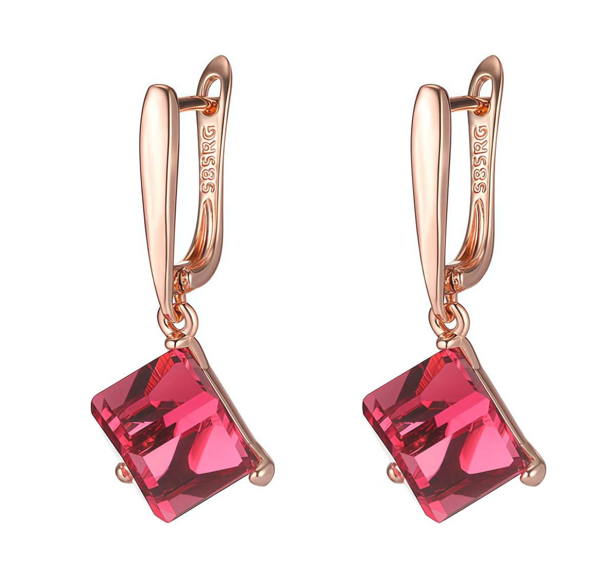 Rose Gold Red Stone Long Drop Earrings